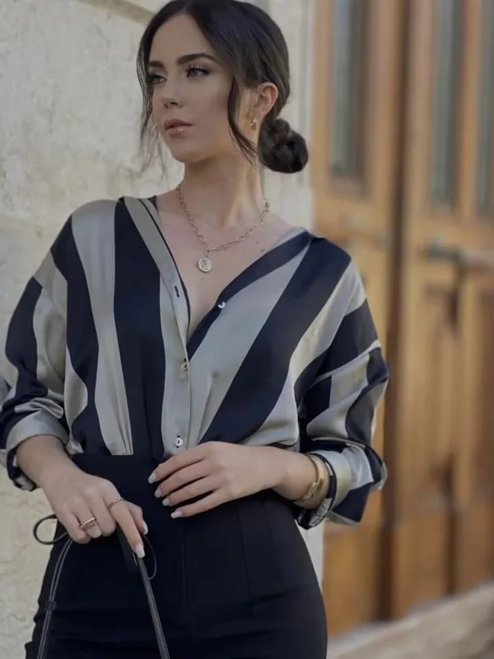 Striped Blue White Satin Shirt