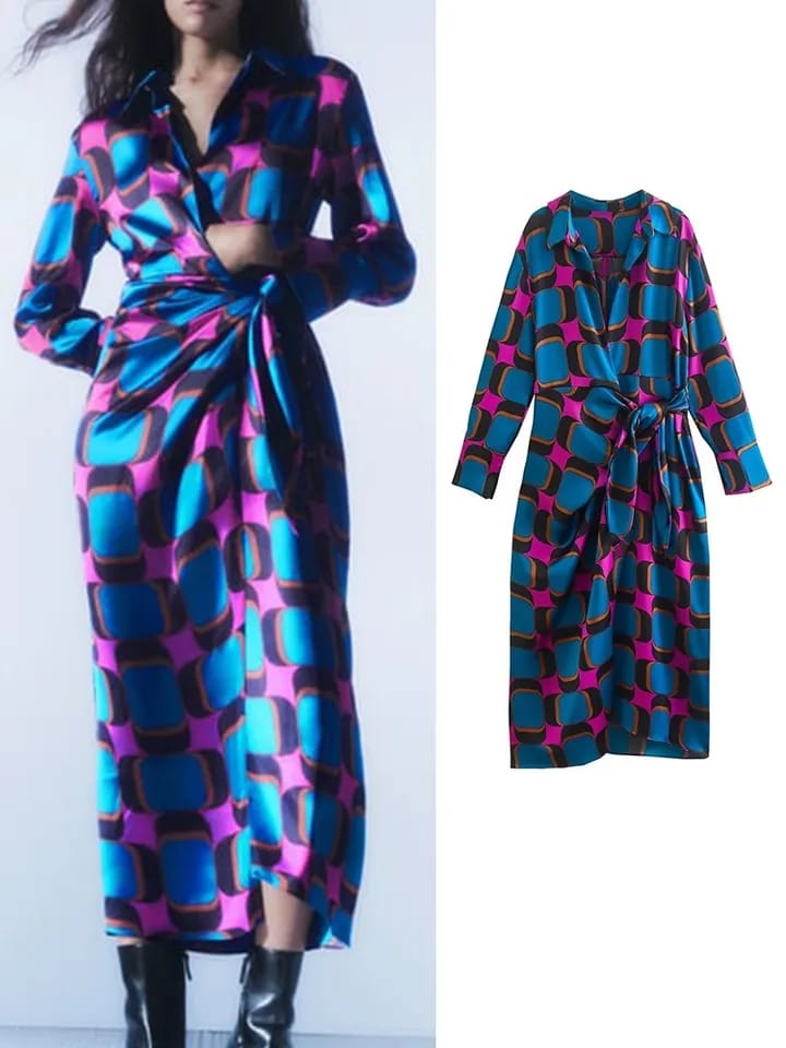 Geometric Print Wrap Dress