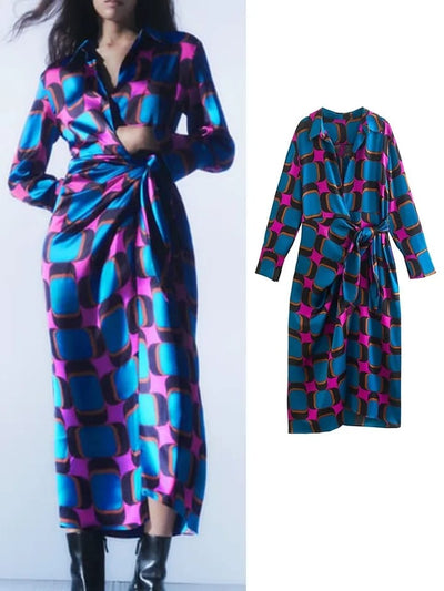Geometric Print Wrap Dress