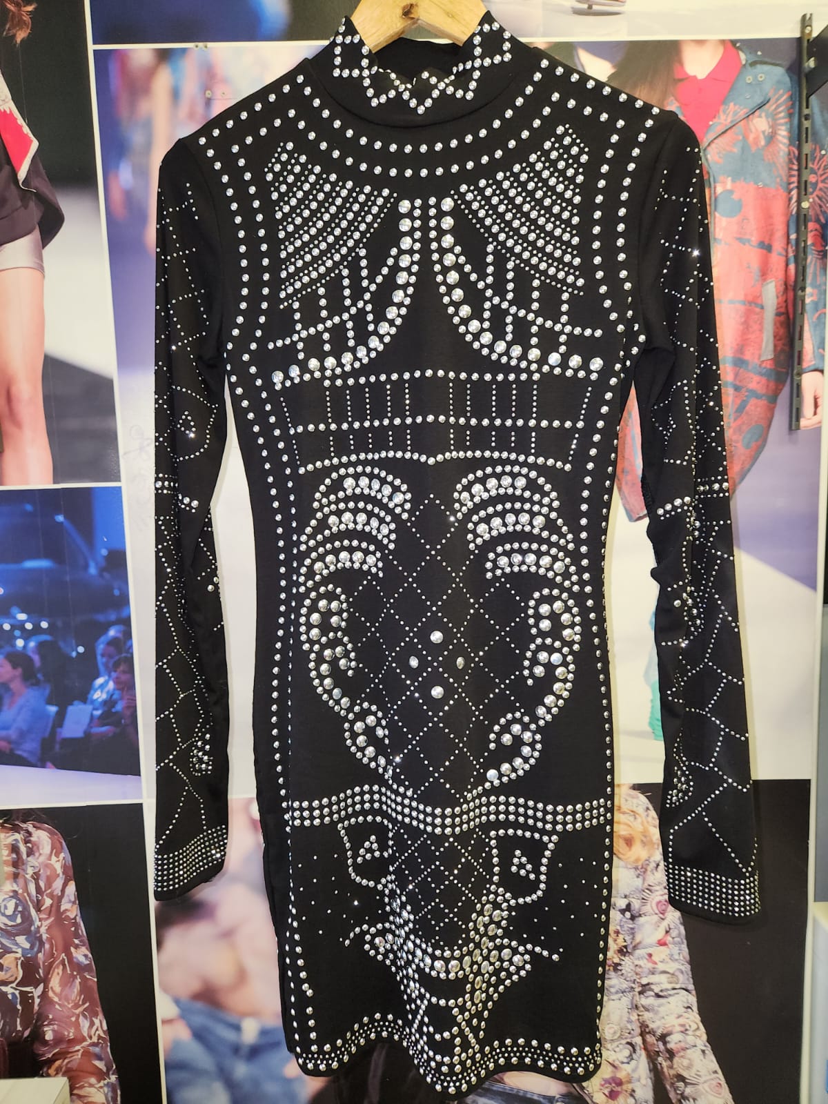 Rivet Buttons Rhinestone Black & Golden Dress Dress