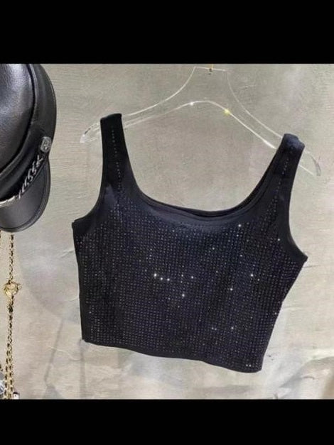 Rhinestone Sleeveless Crop Top