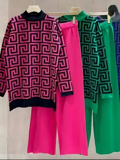 Print High Neck Oversized Sweater Coord Set