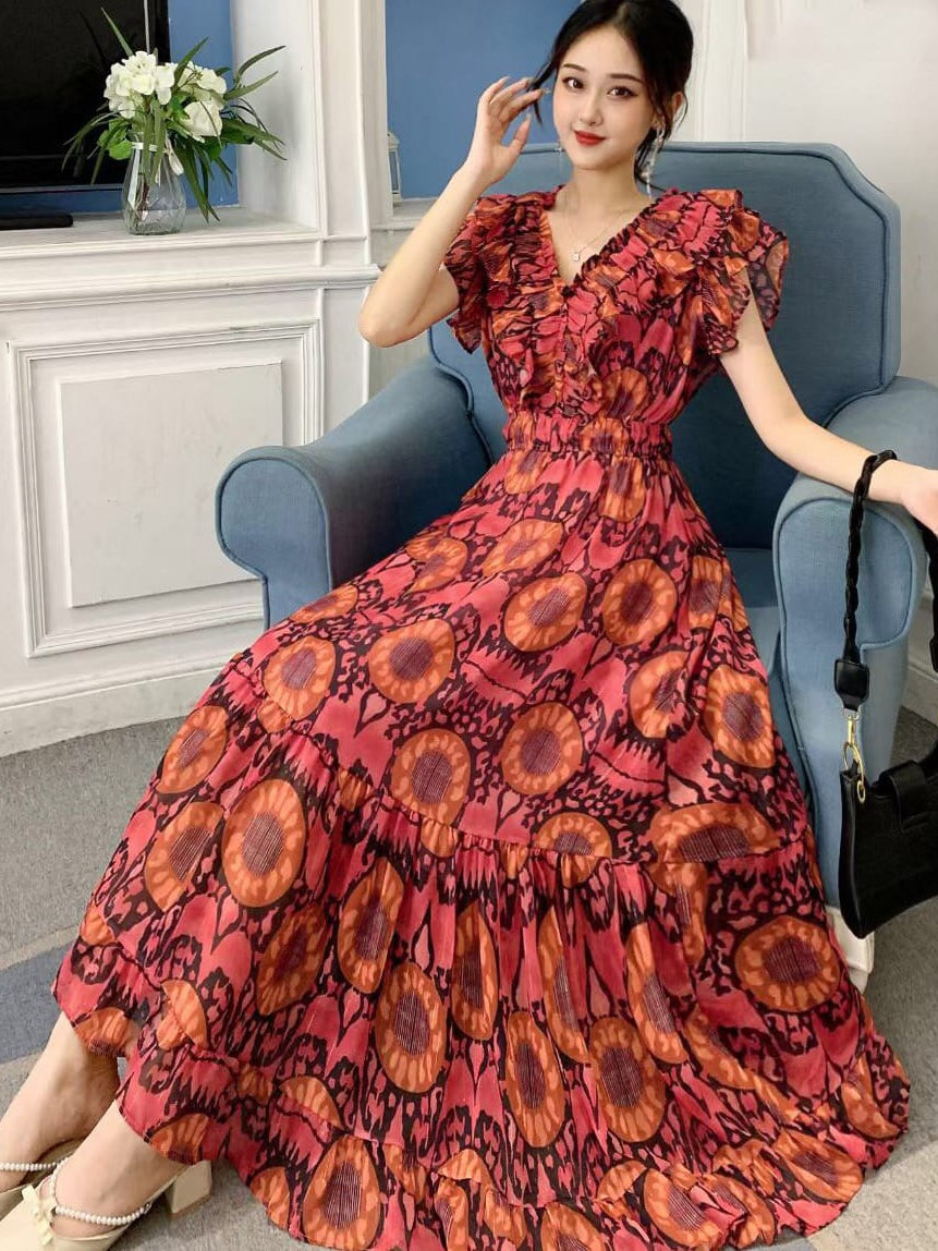 Floral Print V Neck Sleeveless Dress