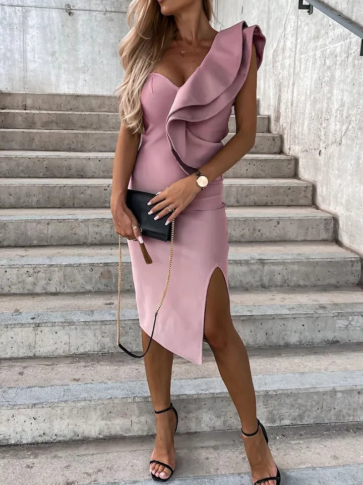 One Shoulder Ruffles Dress