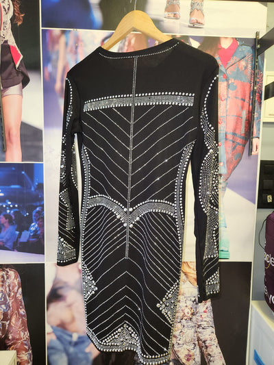 Rivet Buttons Rhinestone Black & Golden Dress Dress