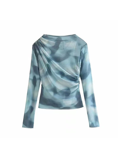 Tie & Dye Print Mesh Full Sleeves Top