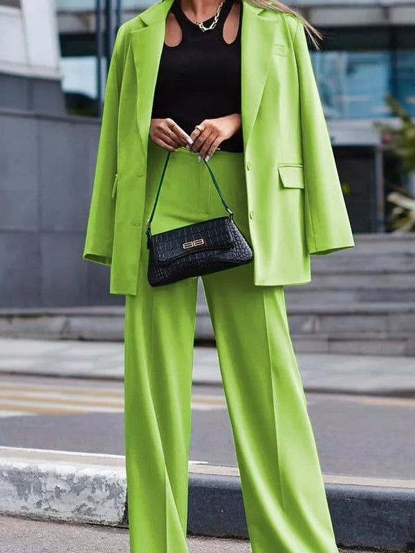 Green Blazer Coat with Wide Leg Pants Coord Set