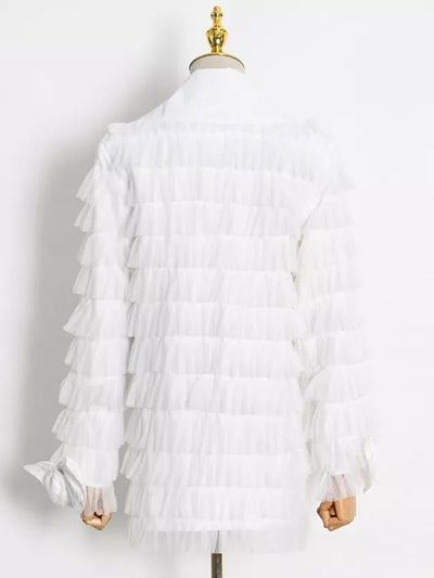 White Ruffles Blazer Dress
