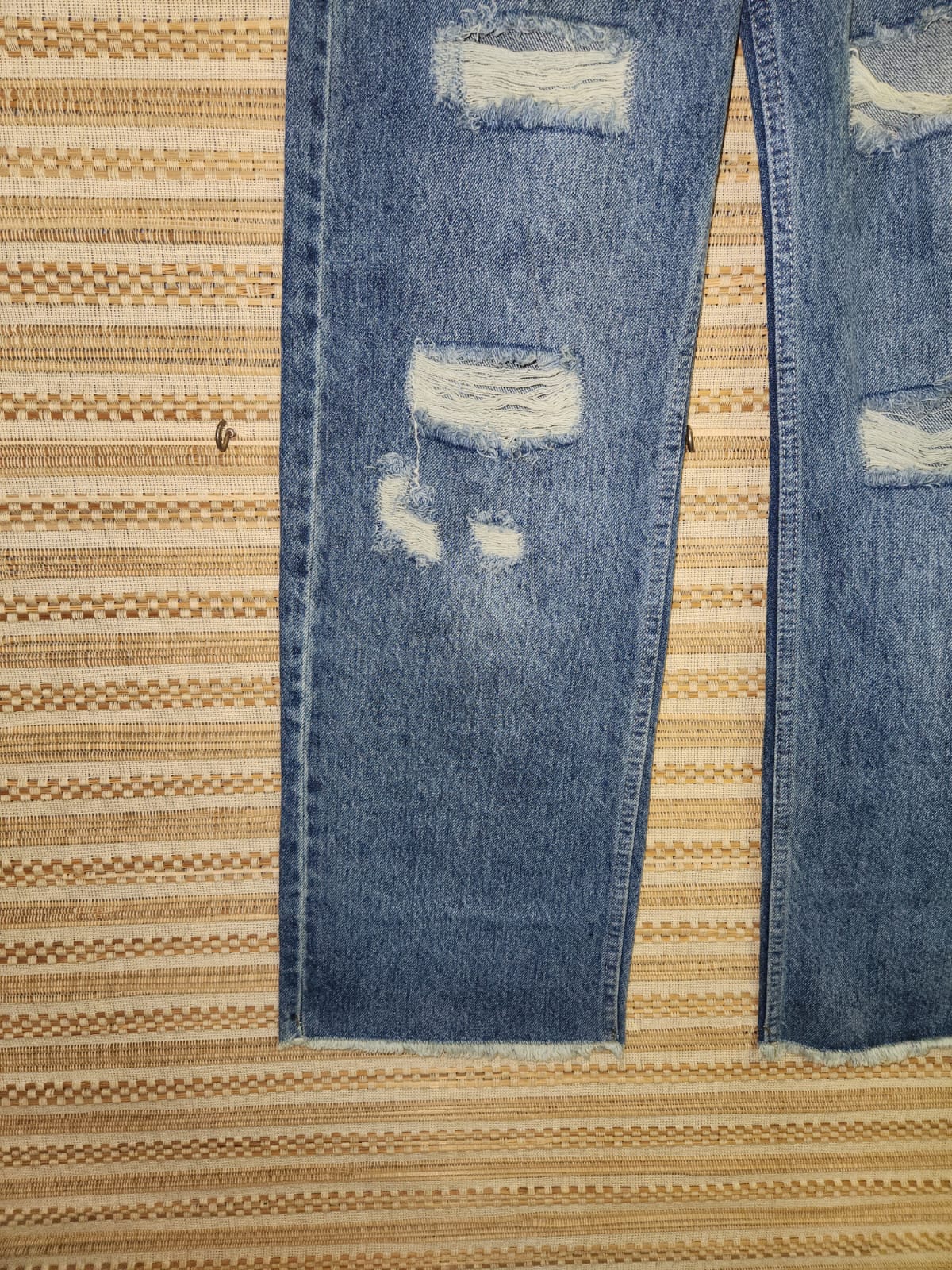 Blue Distressed High Waist Wide Leg Denim Pants