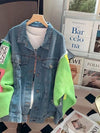 Patch Denim Jacket with Woolen Sleeves