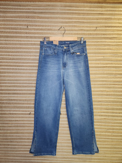 Blue High Waist Wide Leg Side Cut Denim Pants