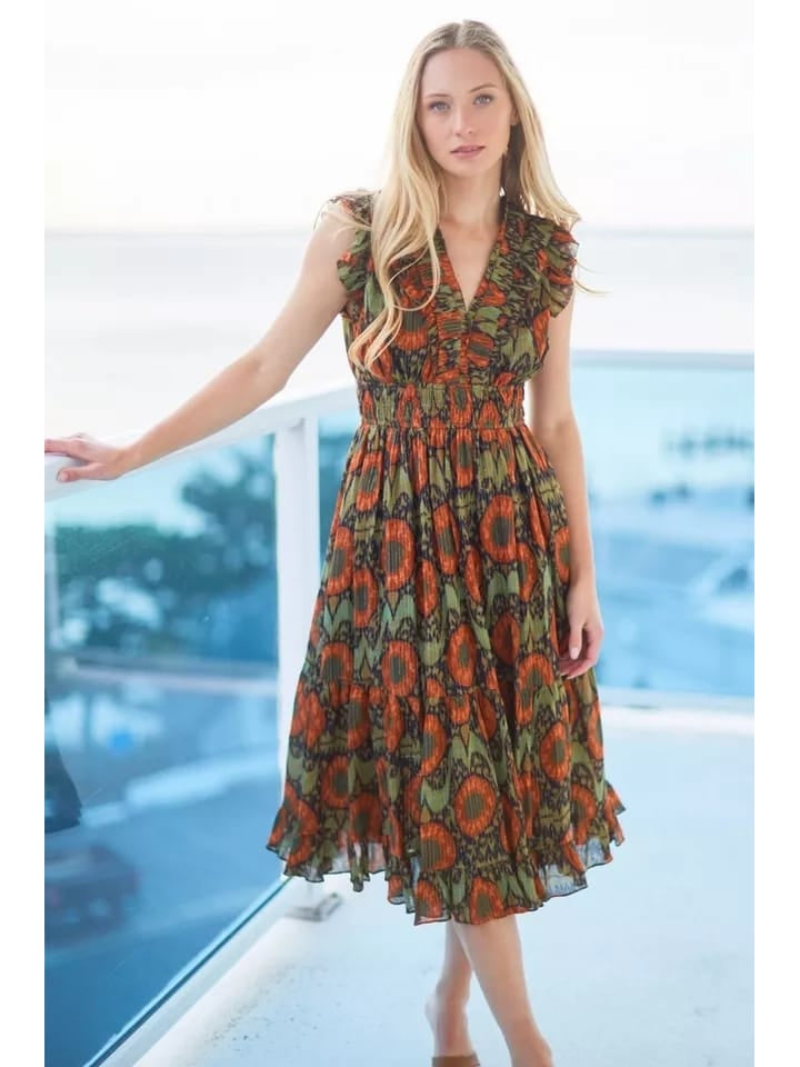 Floral Print V Neck Sleeveless Dress
