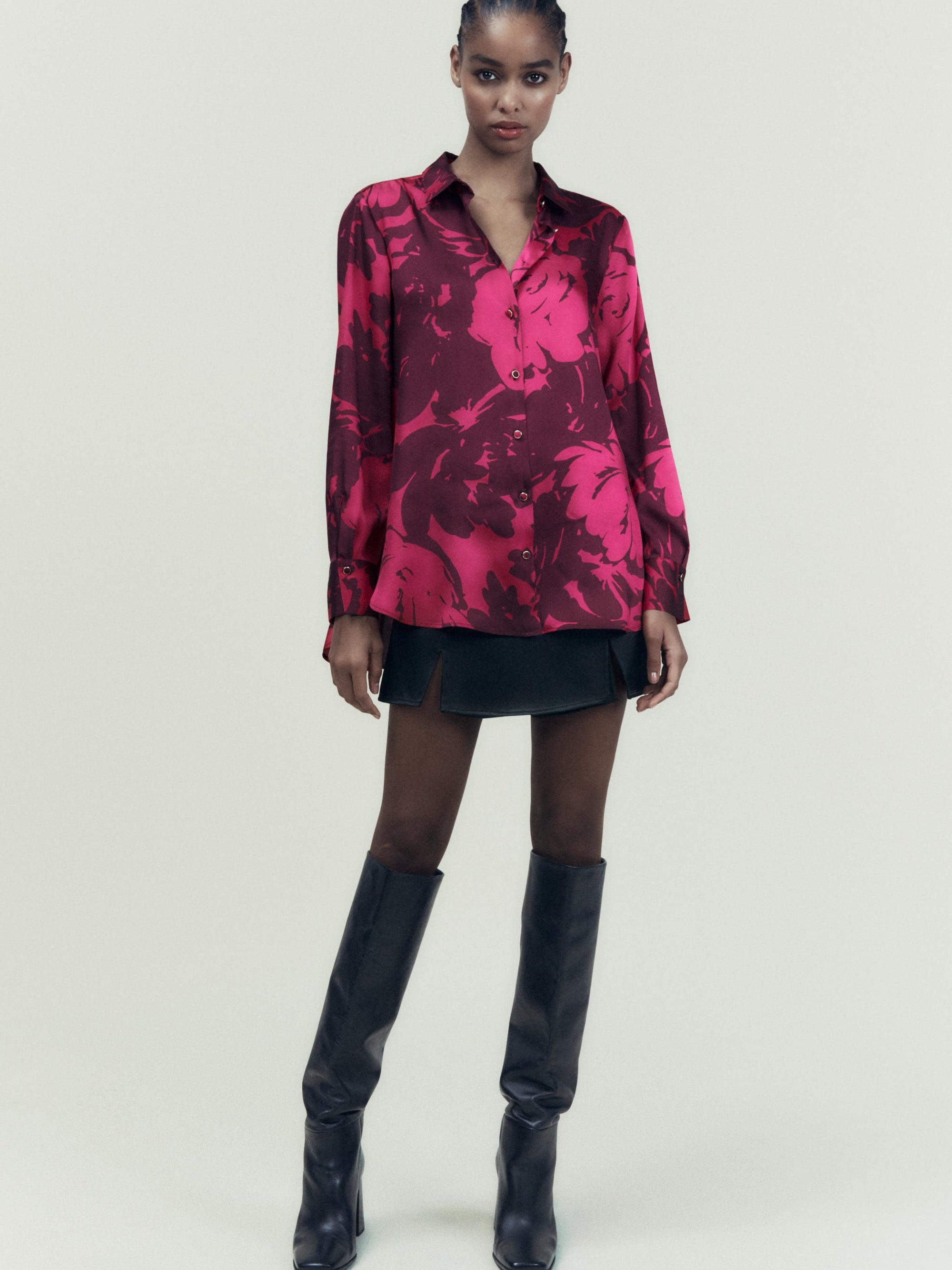 Red Paint Print Satin Shirt