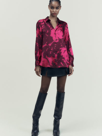 Red Paint Print Satin Shirt