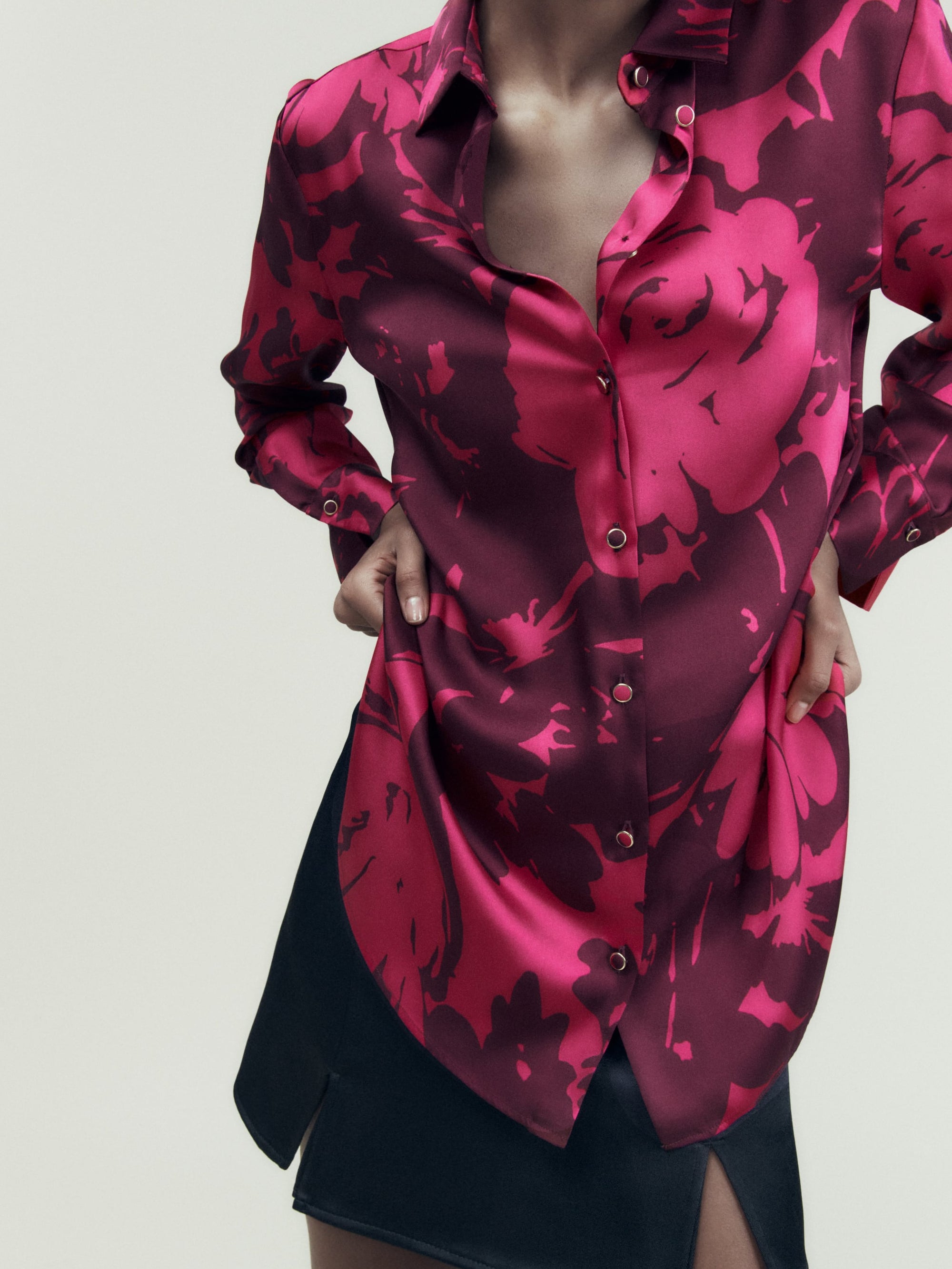 Red Paint Print Satin Shirt