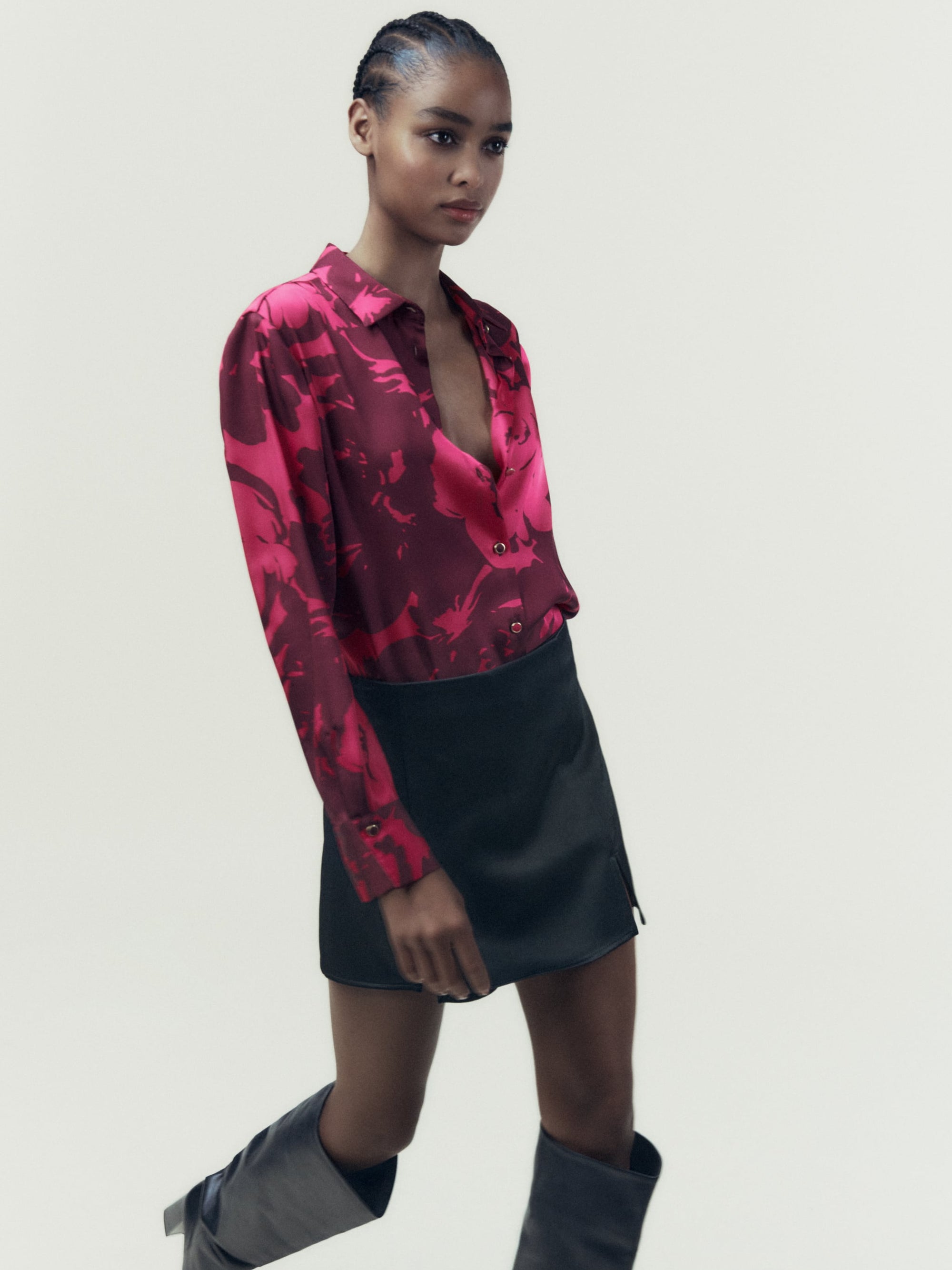 Red Paint Print Satin Shirt