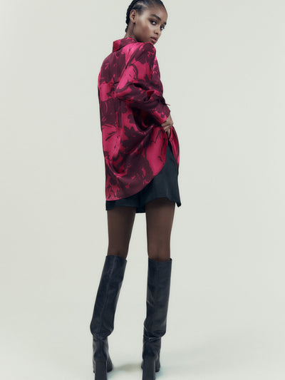 Red Paint Print Satin Shirt