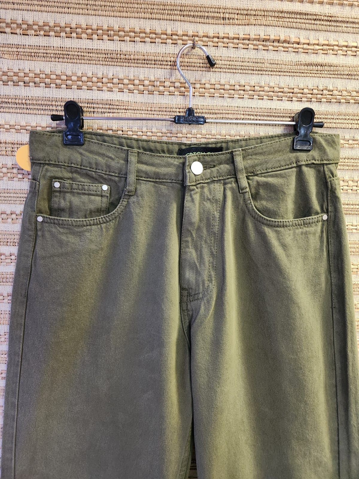 Olive Green High Waist Wide Leg Denim Pants