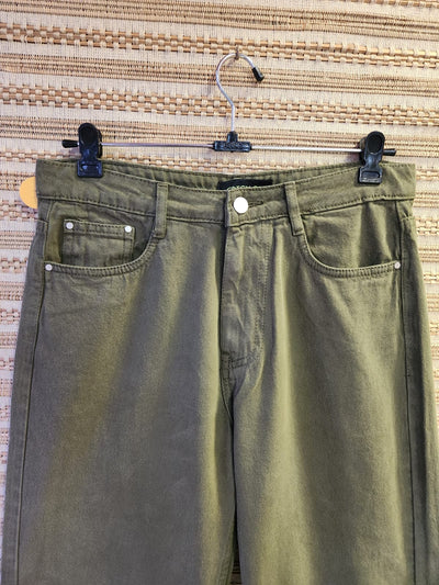Olive Green High Waist Wide Leg Denim Pants