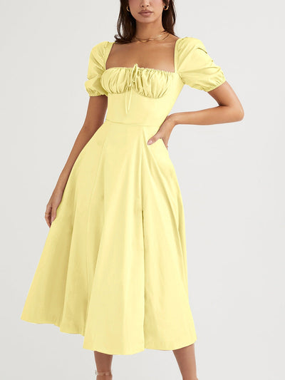 Puff Sleeve High Slit Maxi Dress