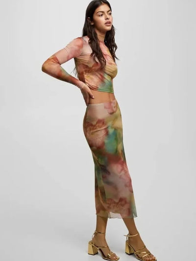 Tie & Dye Mesh Crop & Skirt Coord Set