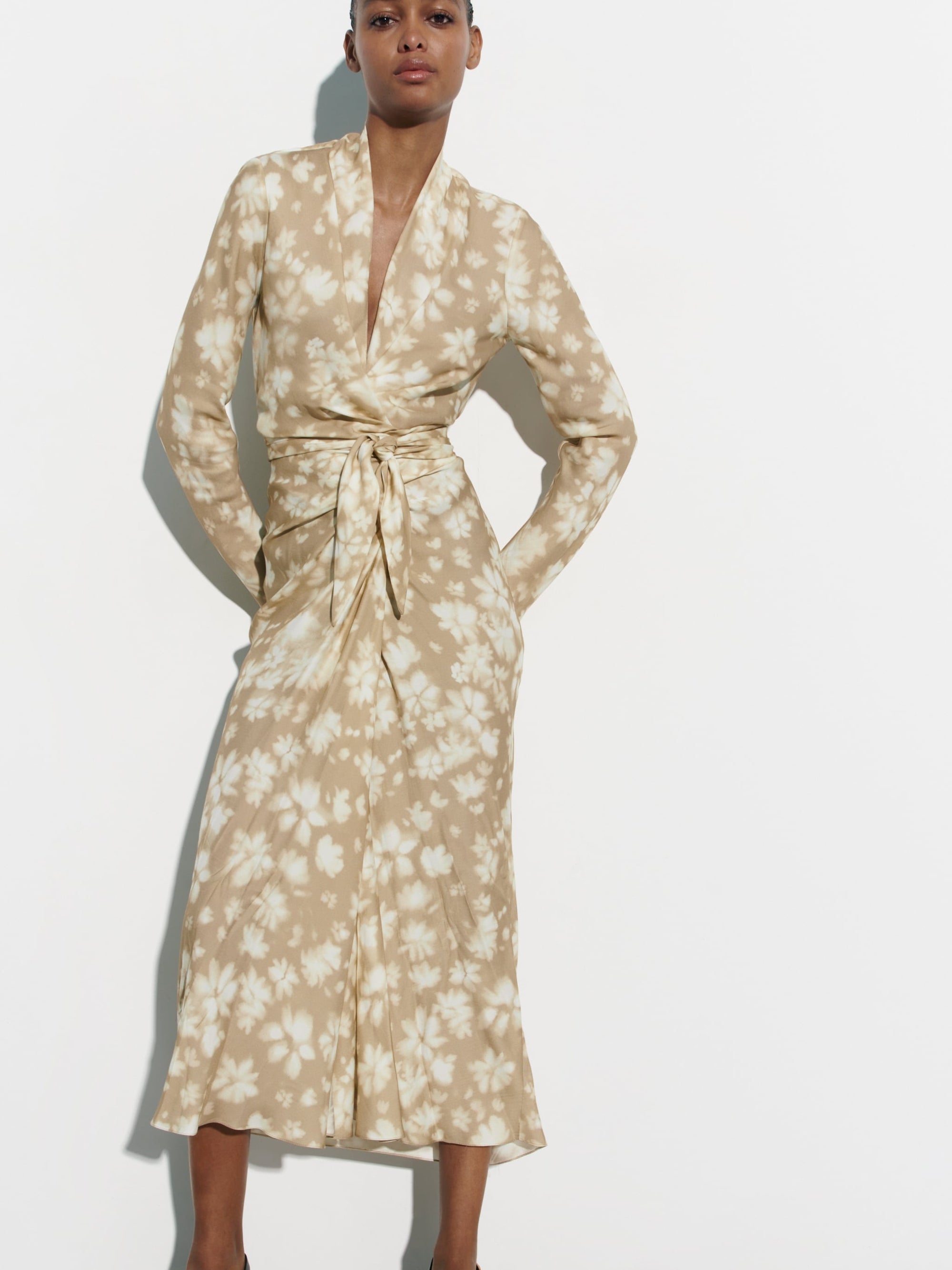 Tie & Dye Print Apricot Wrap Dress