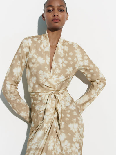 Tie & Dye Print Apricot Wrap Dress