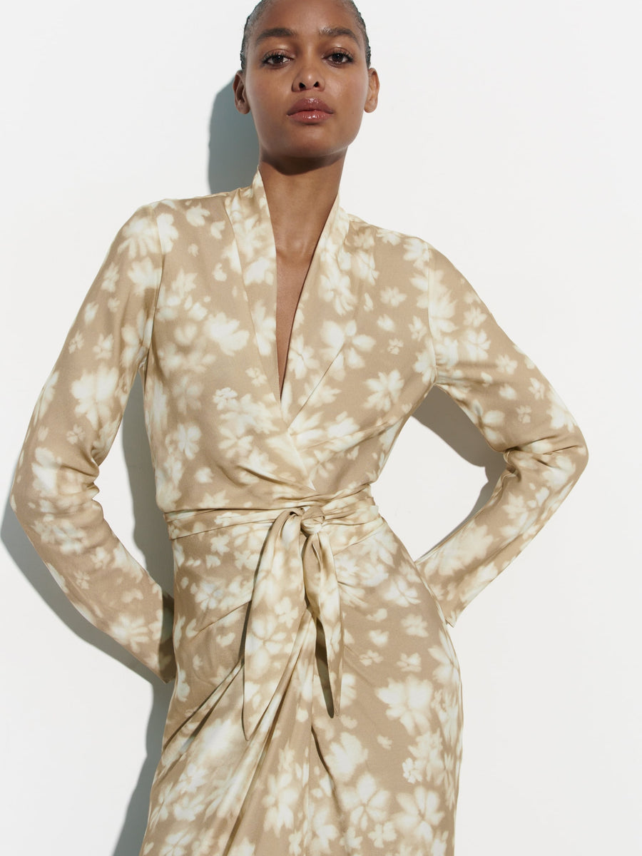 Tie & Dye Print Apricot Wrap Dress