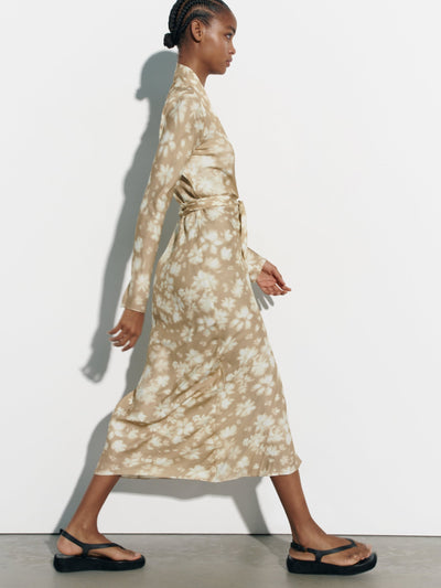 Tie & Dye Print Apricot Wrap Dress