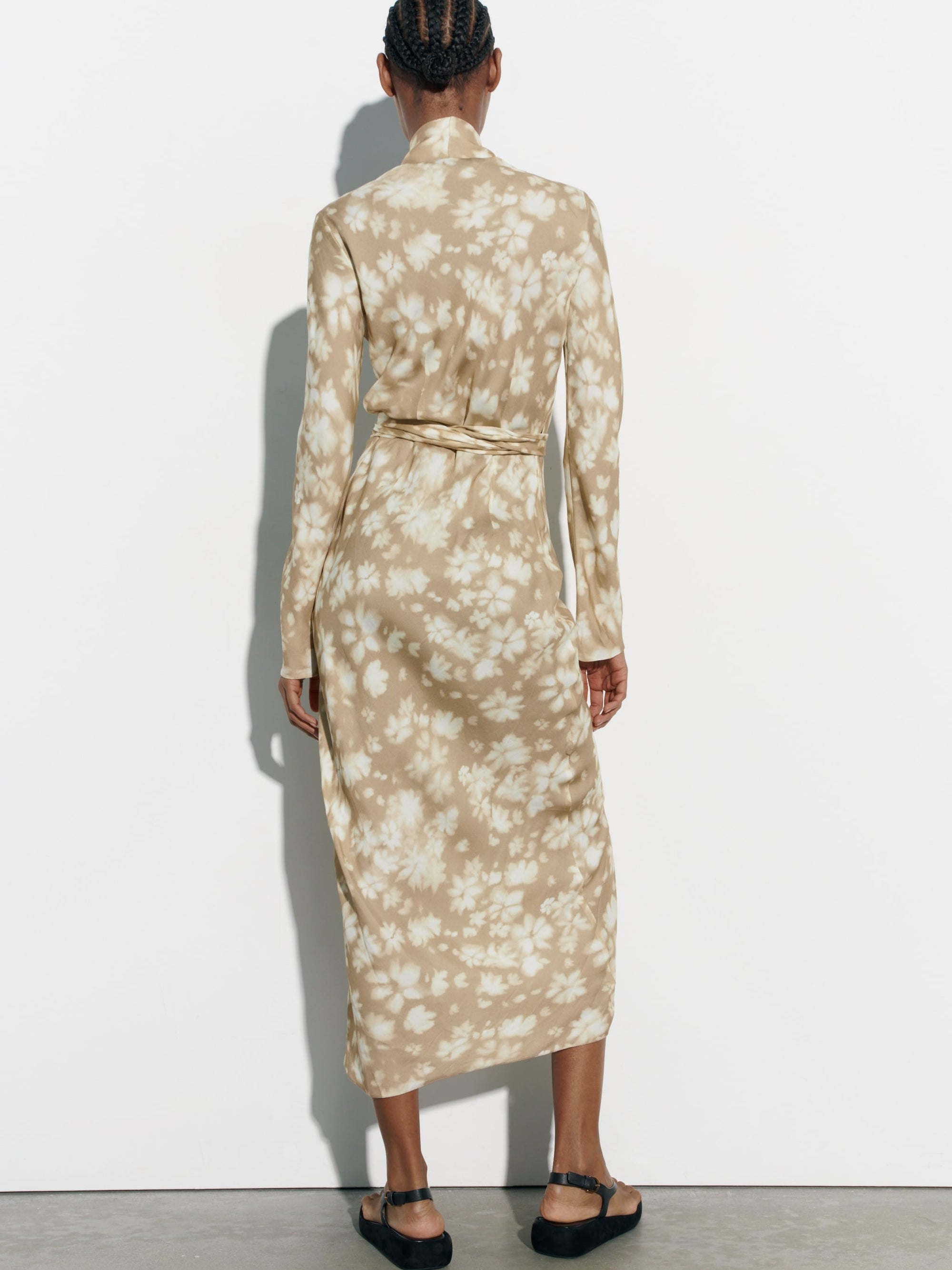 Tie & Dye Print Apricot Wrap Dress