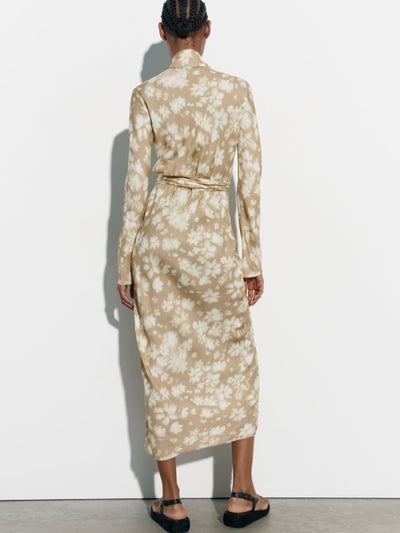 Tie & Dye Print Apricot Wrap Dress