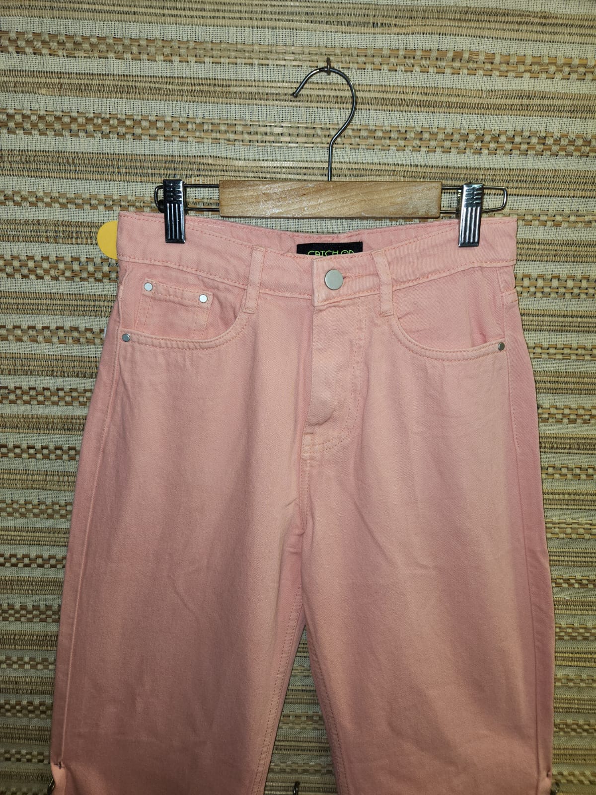 Peachish Pink High Waist Wide Leg Denim Pants