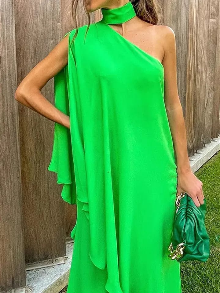 Green One Shoulder Oversized Fit Top & Loose Pants Coord Set