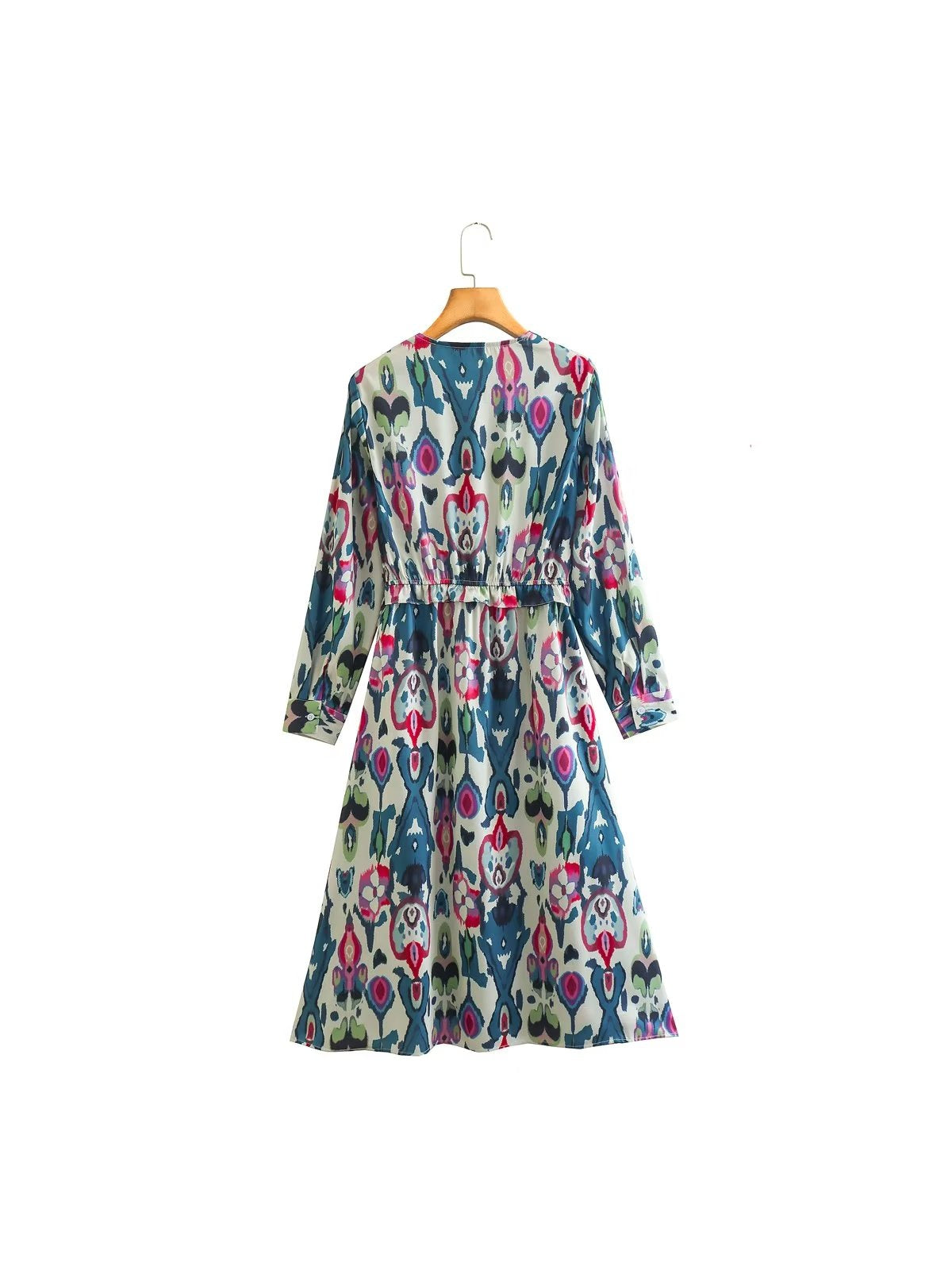 Floral Print Long Sleeve V Neck Printed Midi Dress