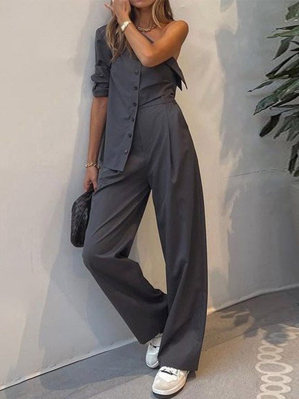 One Shoulder Asymmetric Top & Pants Coors Set
