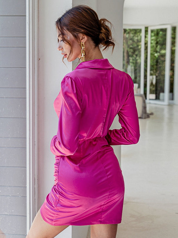 Satin Ruched Short Bodycon Dress