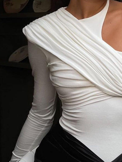 Ruched One Shoulder Pleated Bodysuit Top