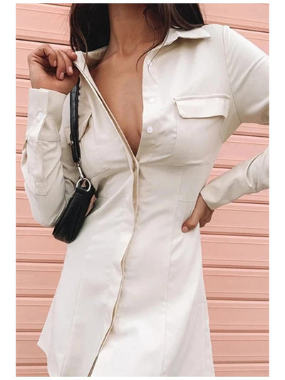 A-line Solid Backless V-neck Full Sleeves Dress