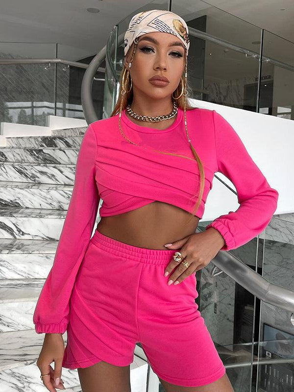 Cross Cropped Sweatershirt And Shorts CO-Ord Set