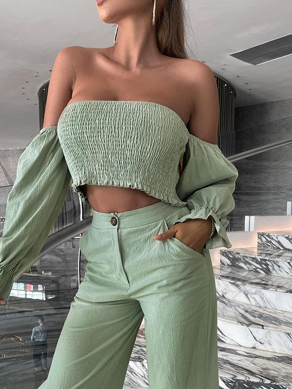 Women Pleated 2 Piece Outfit Loungewear Pants Set Long Sleeve Button Down Blouse  Shirt Palazzo Pants Suit Streetwear  Walmartcom