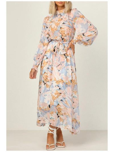 Lantern Sleeve Chiffon Floral Dress