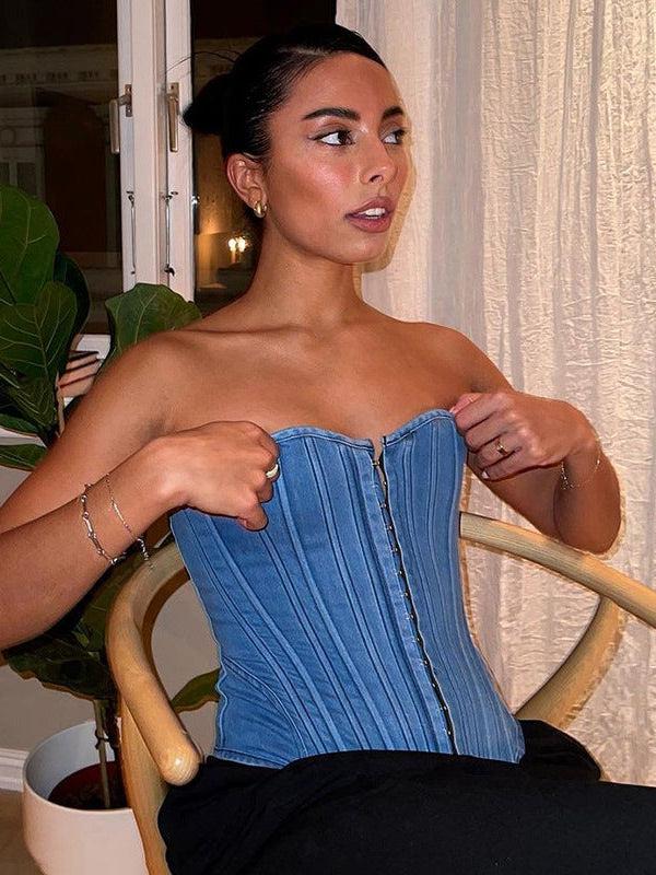 Lace Up Denim Corset Top