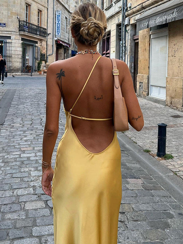 One Shoulder Backless Side Slit Dress