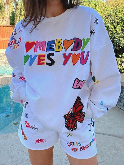 Oversized Graphic Print Loose Pullover Sweatshirt