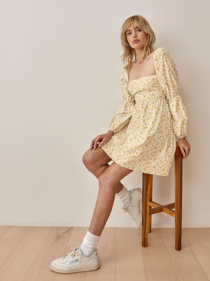 Square Collar Printed Summer Dress
