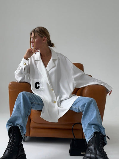 Loose Blazer Shirt Satin Drape White Shirt Top