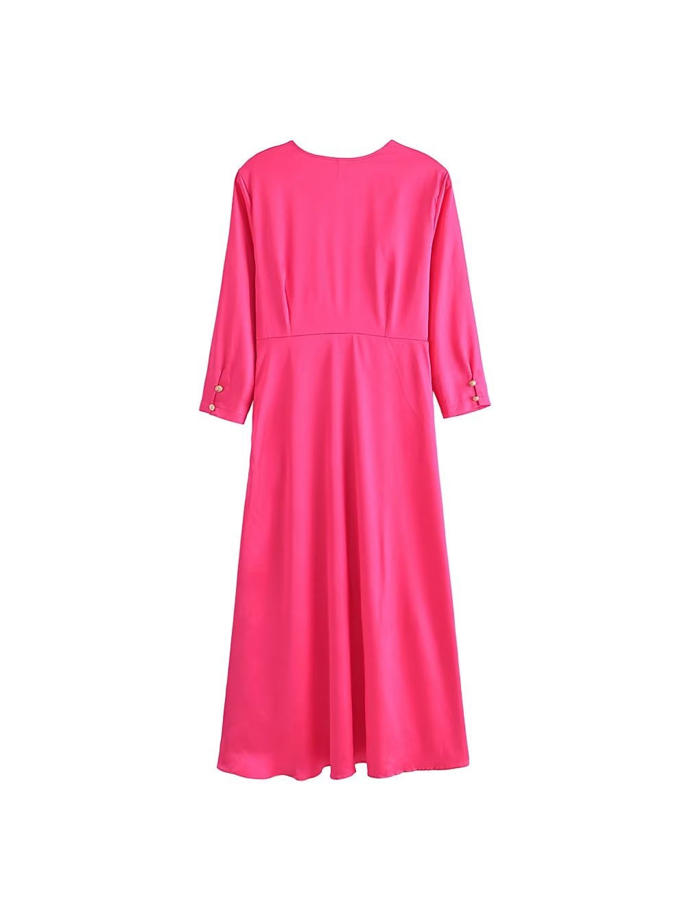V Neck Silk Forged Texture Bow Tie Elastic Sleeve Dress