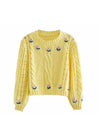 Lantern Sleeve Knitted Crew Neck Pullover Sweater Top