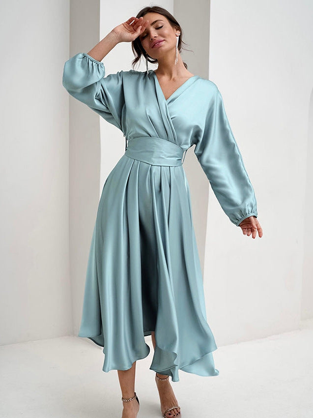 Satin Puff Sleeve Waist Fit Dress