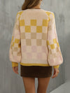 V Neck Plaid Contrast Color Knitwear Pullover Sweater
